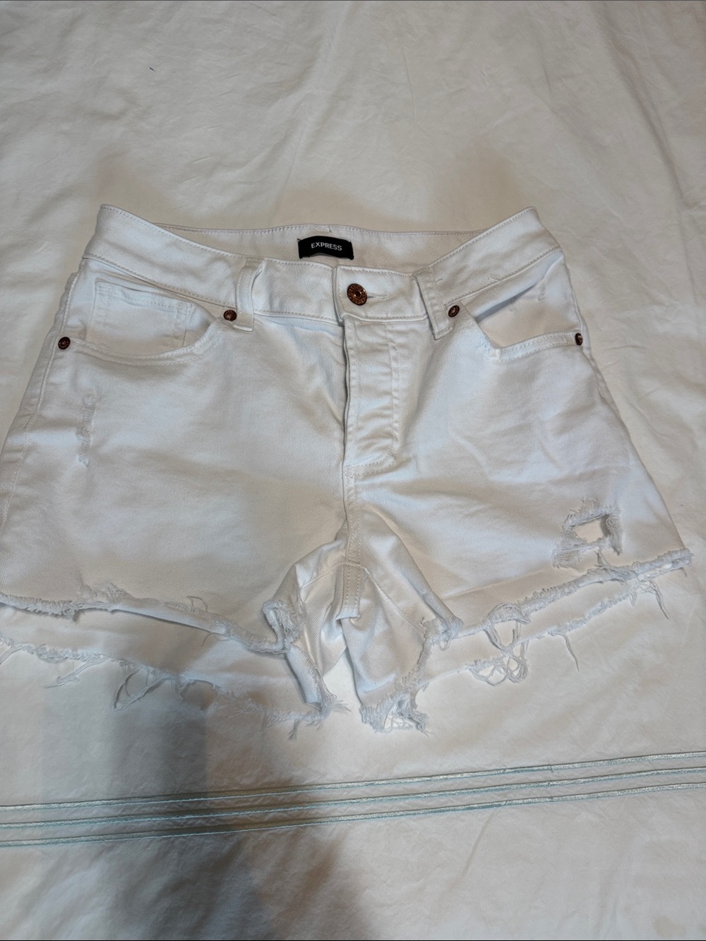 Express White Distressed Denim Cutoff Jean Shorts 2